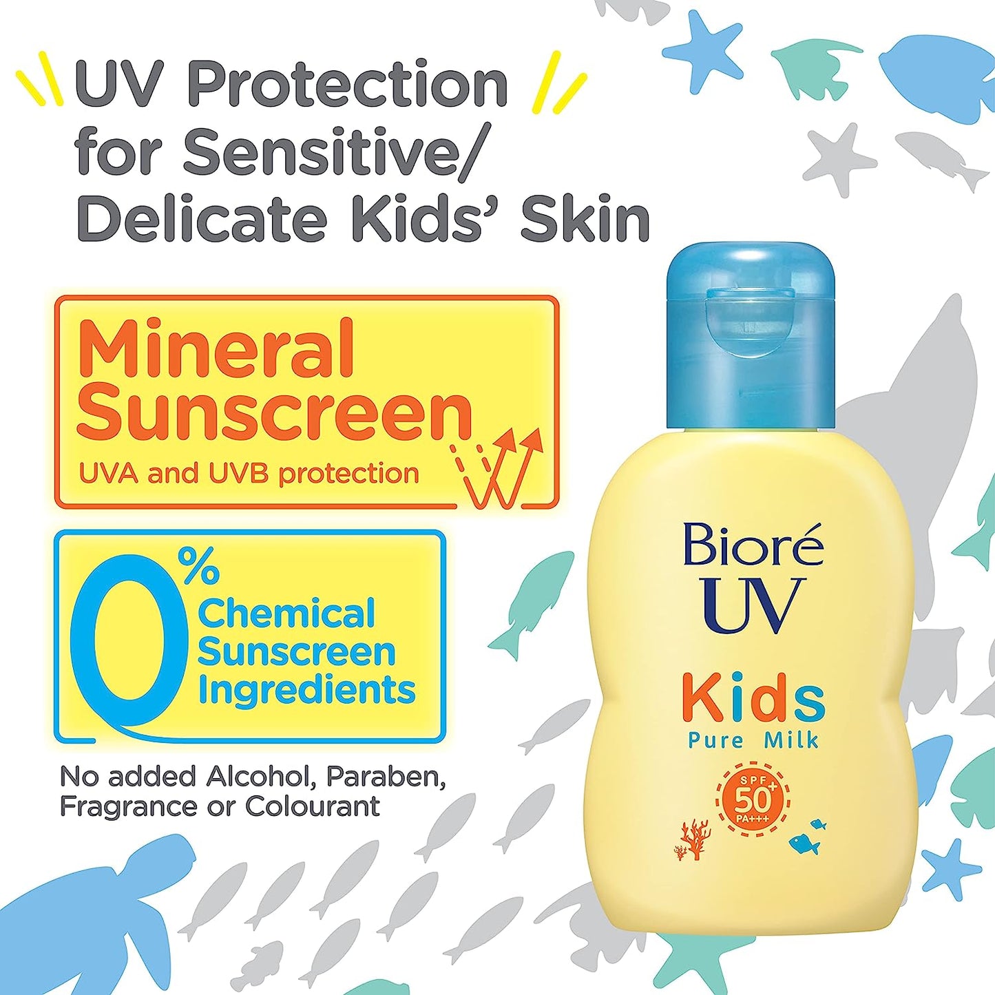 Biore Sarasara Kid’s UV Pure Milk Sunscreen 70ml SPF50+ PA+++ (Made in Japan)