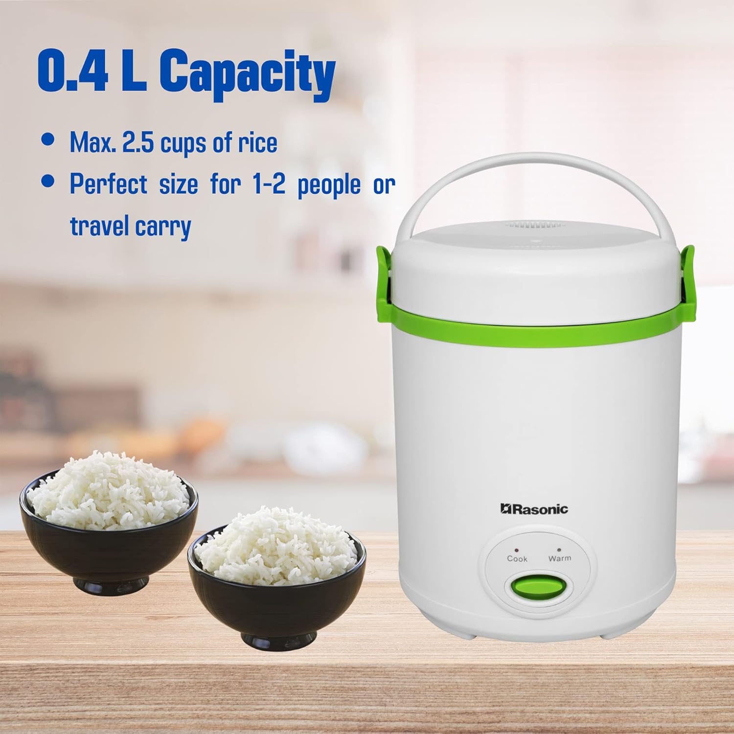 Rasonic RRC-Y5H Mini Rice Cooker UK 0.4L Compact 3-Pin UK Plug