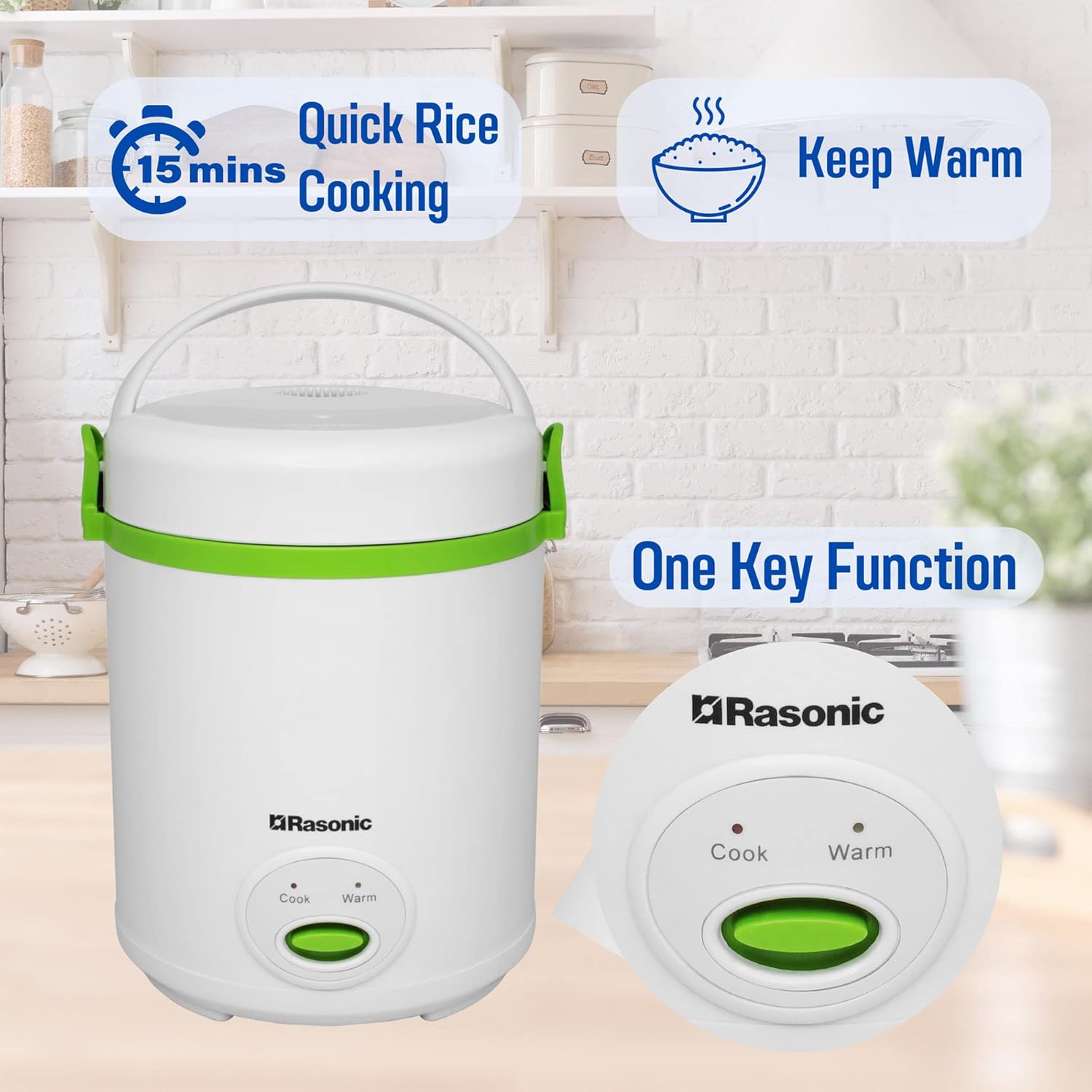 Rasonic RRC-Y5H Mini Rice Cooker UK 0.4L Compact 3-Pin UK Plug