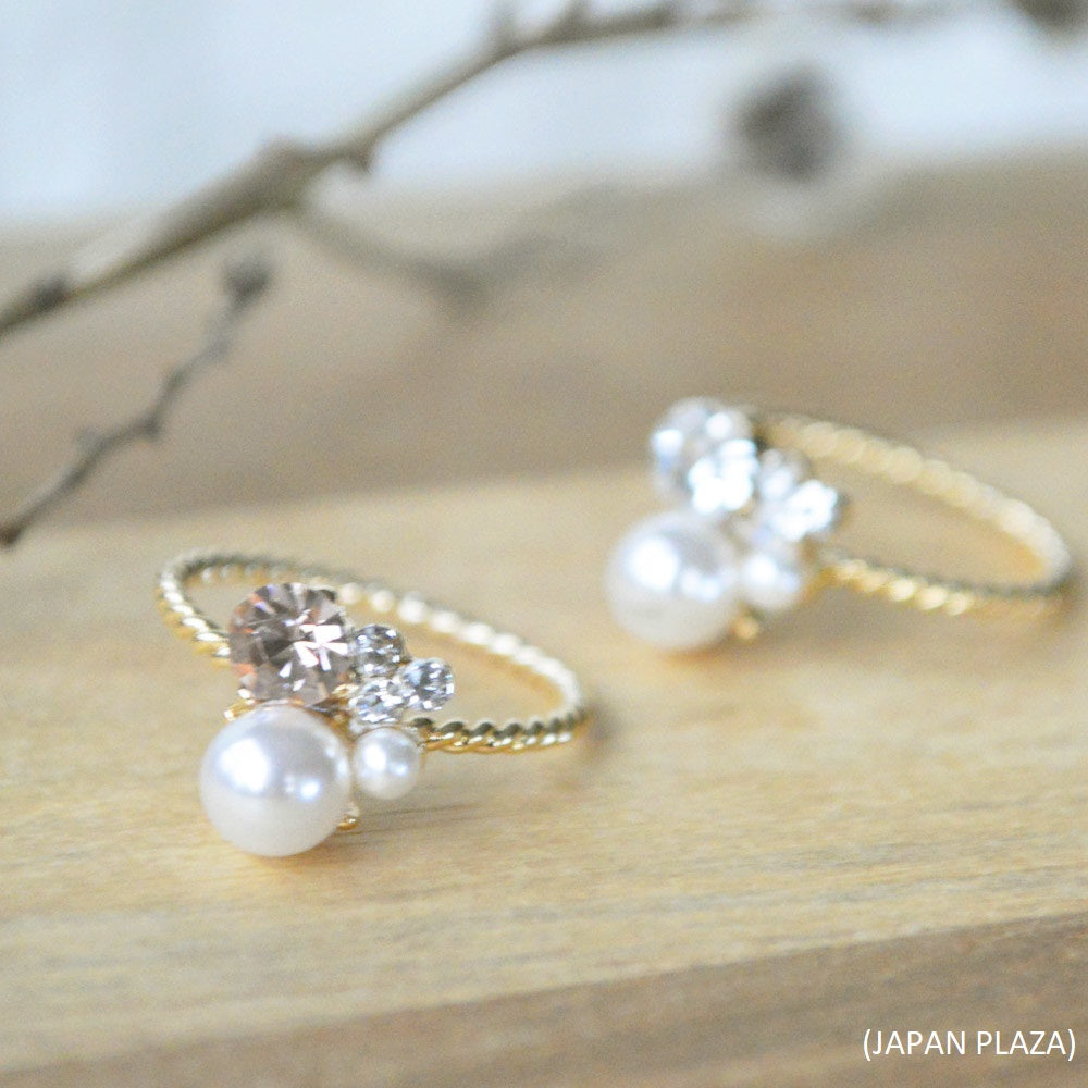 Pearl Crystal Ring with Gold Plating (Made in Korea)
